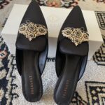 Cleopatra Black Mules Flat Luxury Satin