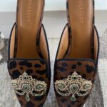 shop leopard mules embellished with gold brooch