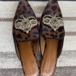 leopard print mules calf hair elegant flats