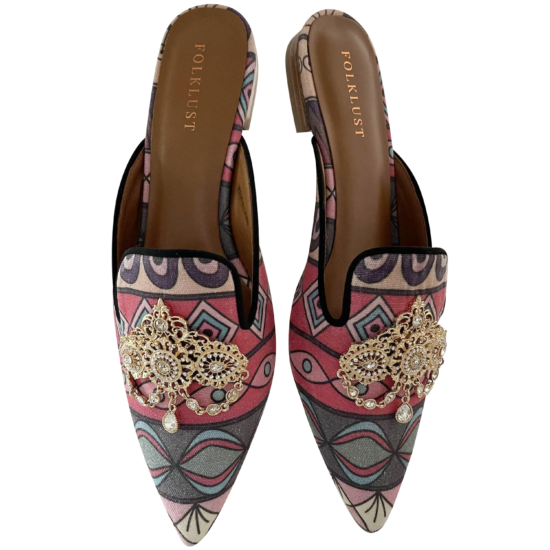 Cleopatra Printed Mules Embellished Pointed Toe